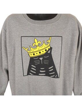 King Queen Cat Sweatshirt Womens Size XL Gray Cat Lady Cats Rule OVERSIZED